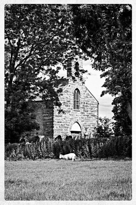 1543065-4_origBW Ynyscynhaearn Church from the track leading to the church
