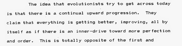 Scan from Kent Hovind's laughable "PhD" thesis. Here he demonstrates a lack of understanding of biological evolution at the most basic level