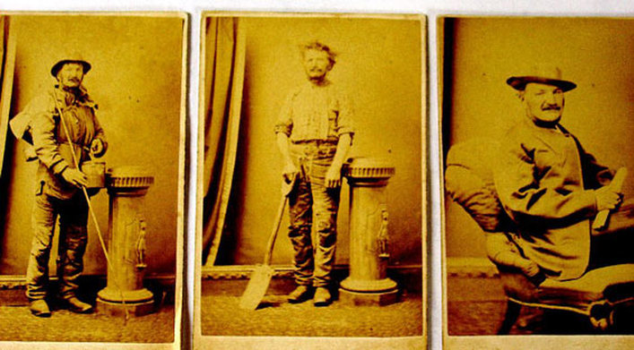 Triptych of Joseph Jenkins as swagman, labourer and farmer