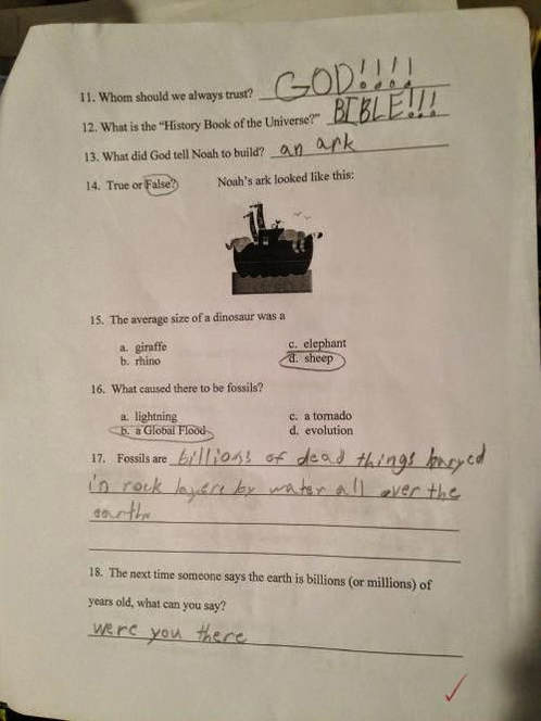 Scientifically illiterate 4th grade science test from a Christian school in the USA