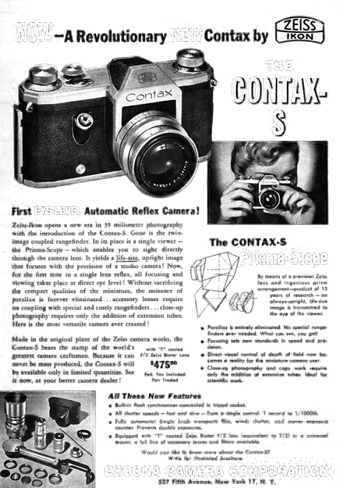 US magazine advertisement from 1950 for the Contax S camera