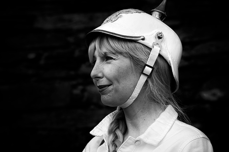 Woman in vintage military cap