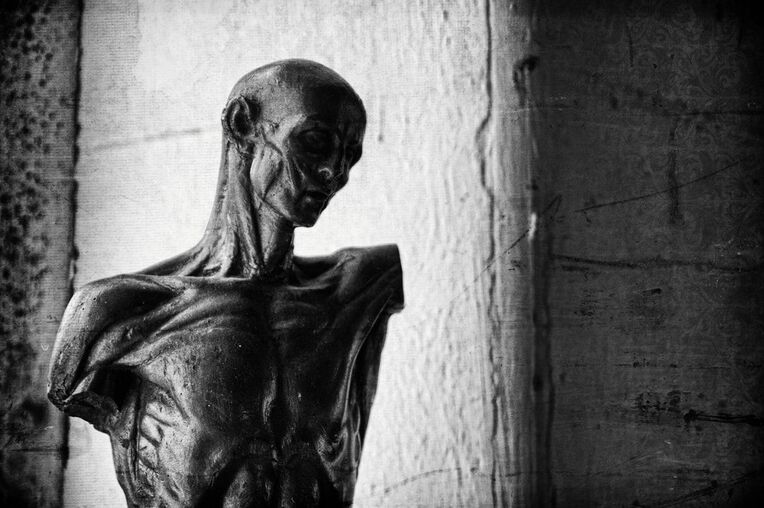 cym0328bw15x10p_2 Armless, gaunt, torso and head sculpture with a look of worry and angst