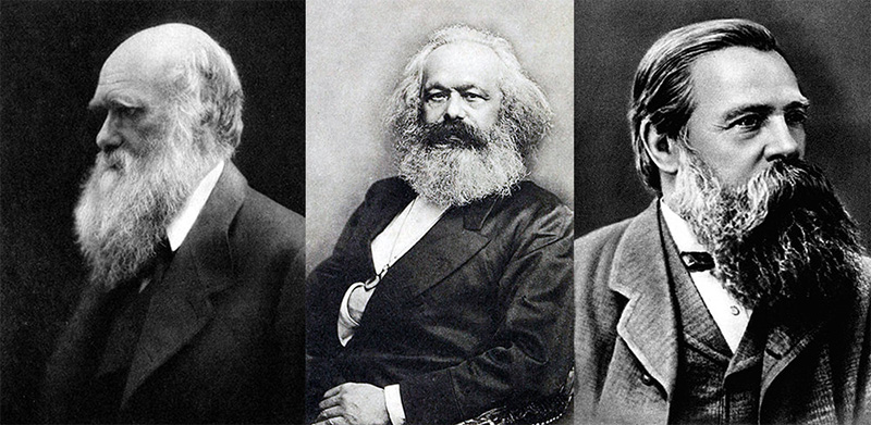 trio_orig A triptych of portraits of Darwin, Marx and Engels, all facing away from each other