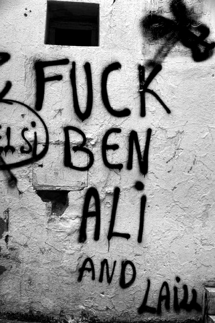 tun0011cl10x15_3BW Graffiti in the Tunisian city of Sousse following the ousting of the dictator Ben Ali